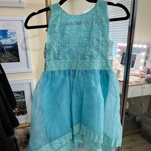 Girls Embroidered Blue Organza Dress by Trish Scully